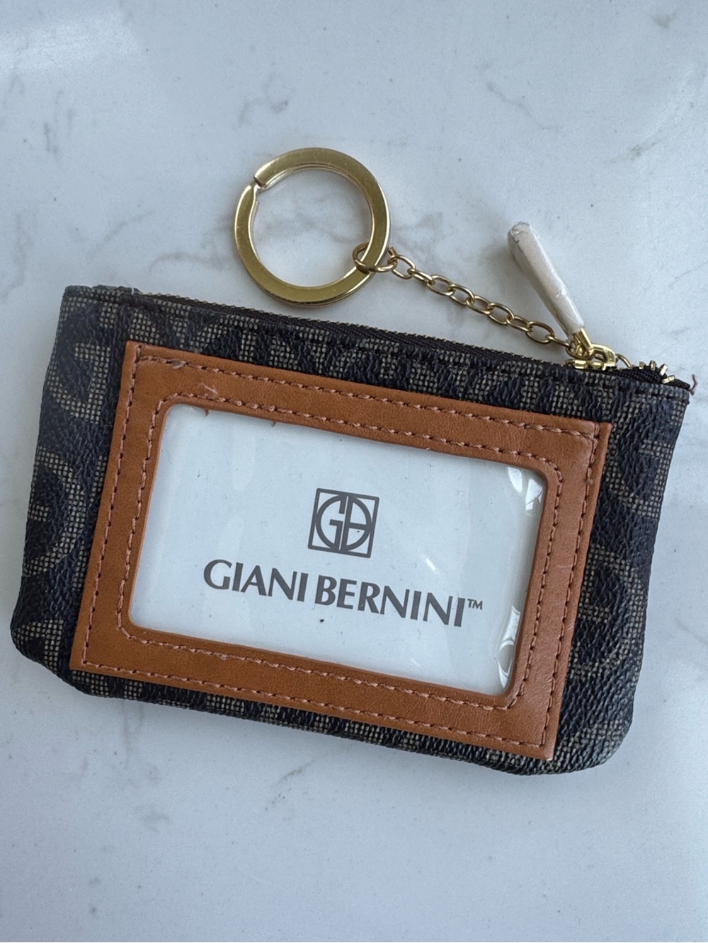Giani Bernini Block Signature ID Keychain wallet D. brown logo print like new